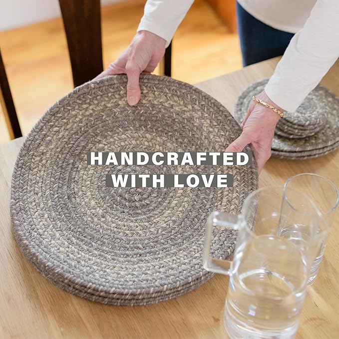 Homespice Grey Cloud Jute Braided Kitchen Trivets for Hot Dishes, Farmhouse Country Decor, Set of 6, Grey 8" Round Heat Resistant Mat - Rich Colors, Easy to Clean, Durable and Protects Furniture