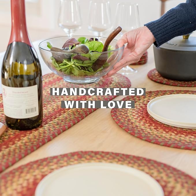 Homespice Cider Barn Dinner Table Runner Set of 2-8"x28", Rectangle, Red - Hand Braided with Jute - Rich Colors, Easy to Clean, Durable and Protects Furniture