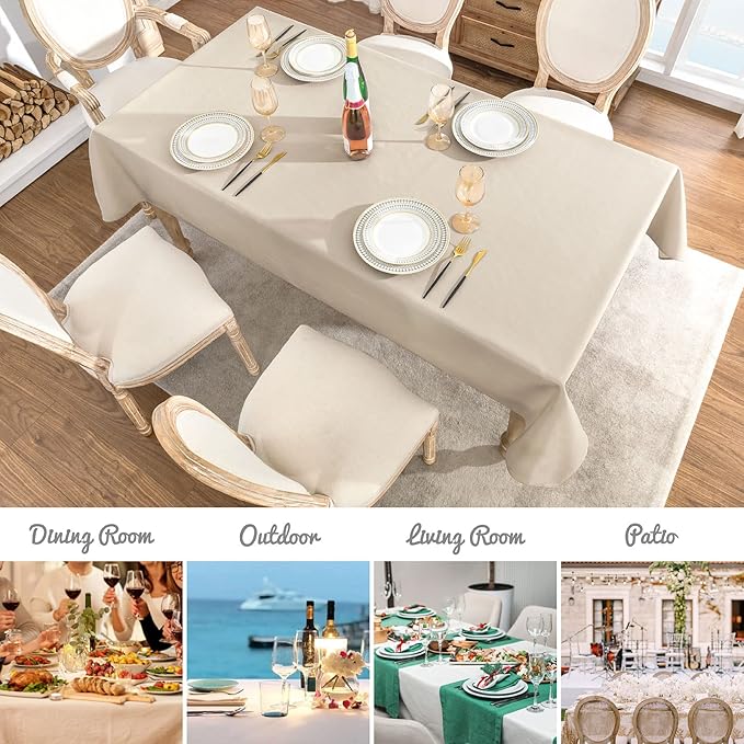 Rectangle 4 Feet Tablecloth 60x84 inch Linen Textured Table Cloth Stain and Wrinkle Resistant Washable Polyester, Decorative Table Cover Waterproof for Dining, Buffet and Camping, Beige