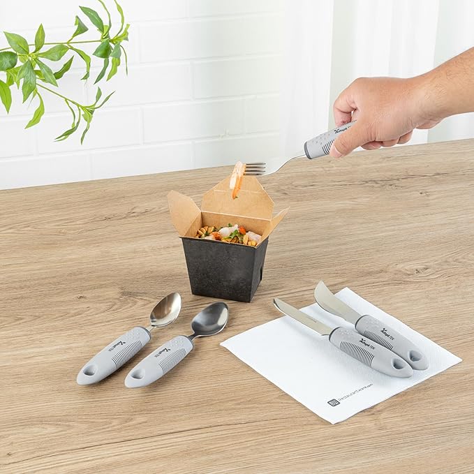 Restaurantware Adaptive Utensils - 1 count Stainless Steel, 9.843 x 5.118 x 1.575 Inches, Ergonomic Eating Aids, Non-Slip Utensil Set for Arthritis, Secure Grip Design, Gray