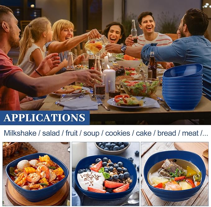 Gejoy 64 Pcs Unbreakable Cereal Reusable Wheat Straw Lightweight Bowls Microwave and Dishwasher Safe Soup Fiber Bowls for Kitchen Serving Salad Rice Snacks (Blue)