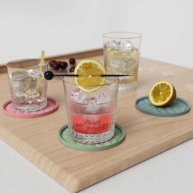 Silicone Coasters for Drinks[6 Pack, Soft Pink] Diamond Design Cup Mat with Holder for Tabletop Protection Non Slip, Non Stick, Coffee Table Decor, Great Gift for Any Occasion