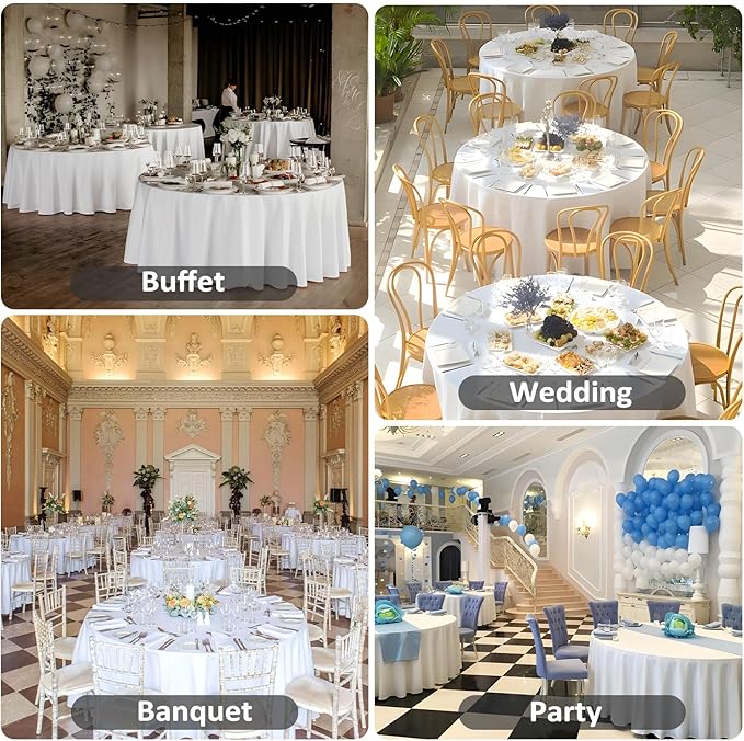 8 Pack White Round Tablecloth 108 Inch White Table Cloth Stain and Wrinkle Resistant Reusable and Washable Polyester Fabric Table Covers for Buffet Wedding Party and Banquet