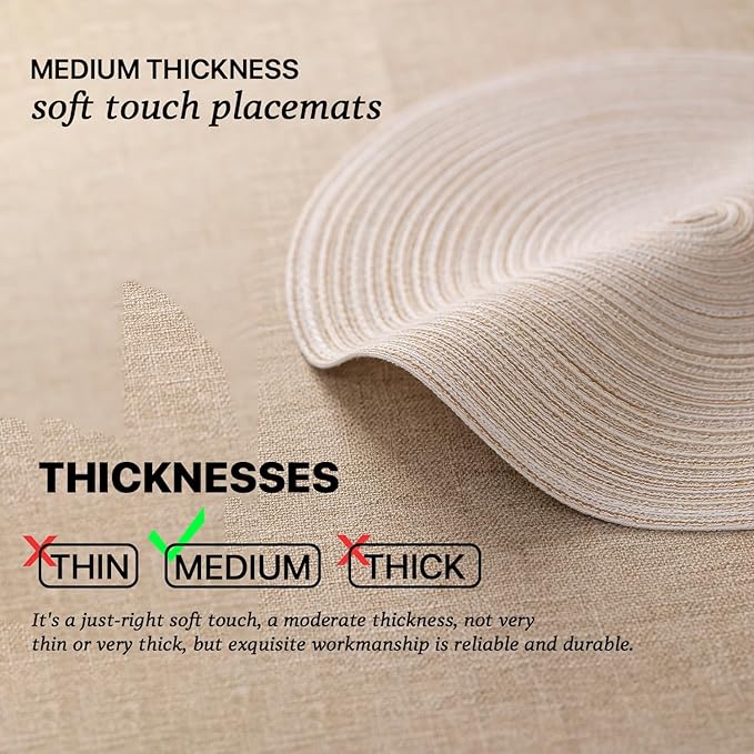 Round Placemats Set of 4 Woven Placemats Washable Braided Table Mats for Dining Table Heat Resistant Non-Slip Circle Place Mats(Cream)