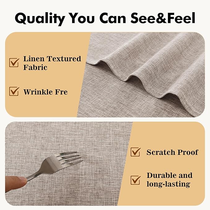 JIUZHEN Round Table Cloth Faux Linen Farmhouse Tablecloth Wrinkle and Stain Resistant Decorative Fabric Table Cover for Kitchen, Dining Room, Parties and Camping, Stone, 70 Inch Round