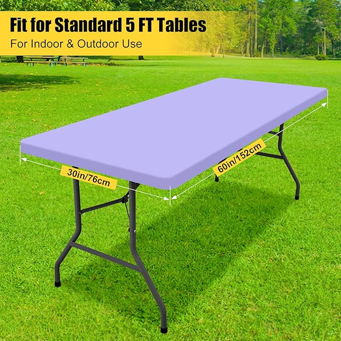 Smiry Rectangle Tablecloth, Elastic Fitted Flannel Backed Vinyl Tablecloths for 5ft Folding Tables, Waterproof Wipeable Table Covers for Indoor, Outdoor, Picnic and Camping (Lavender, 30"x60")