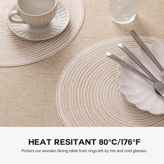Round Placemats Set of 12 Woven Placemats Washable Braided Table Mats for Dining Table Heat Resistant Non-Slip Circle Place Mats(Cream)
