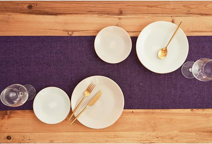 Solino Home Linen Table Runner 36 Inches - 100% Pure Linen Grape Table Runner 14 x 36 Inch Ideal for Dresser and Coffee Tables - Winter, Spring, Easter, Valentines - Athena