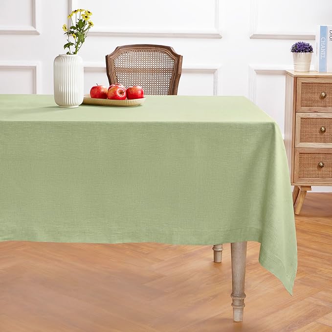 Solino Home Linen Cloth Tablecloth 52 x 52 Inch - 100% Pure Linen Chambray Olive Square Tablecloth - Athena, Machine Washable Table Throw for Spring, St Patricks Day