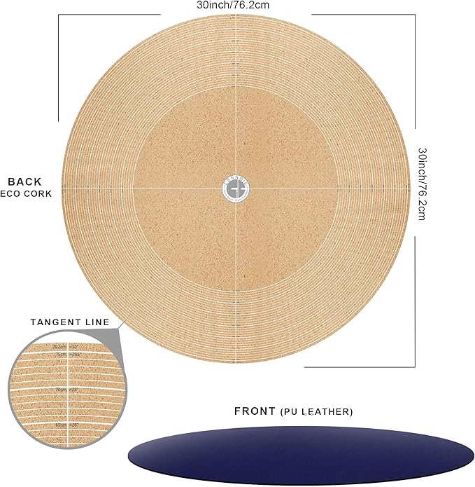 CENNBIE 30 Inches Round Placemats - Cork & Leather Table Mat - Suitable as Side Dining Coffee Table Cover - Can Be Cut to Fit (18"-30", Blue)