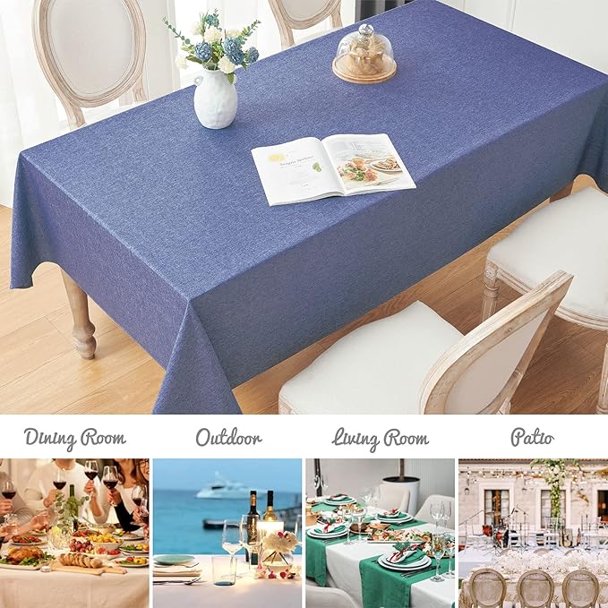 Rectangle Tablecloth Linen Textured Waterproof & Stain Resistant Table Cloth Wrinkle Free Decorative Fabric Farmhouse Table Cover for Dining/Party/Buffet/Wedding, 52 x 70 Inch, Demin Blue