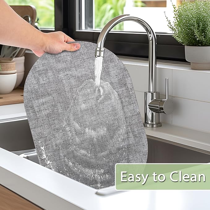 Placemats Set of 12 Washable, Heat Resistant Table Placemats Wipeable Faux Leather Oval Place Mats Non Slip, Waterproof Oval Table Mats for Indoor Outdoor, Gray