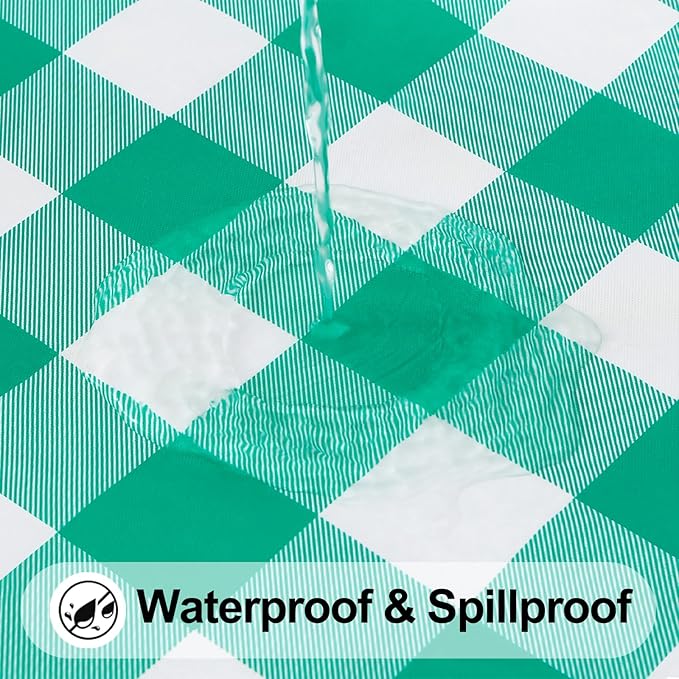 Smiry Rectangle Picnic Table Cloth, Elastic Waterproof Fitted Vinyl Tablecloths, Flannel Backed Buffalo Plaid Table Covers for Dining, Camping, Outdoor (White and Green, 30" x 72")