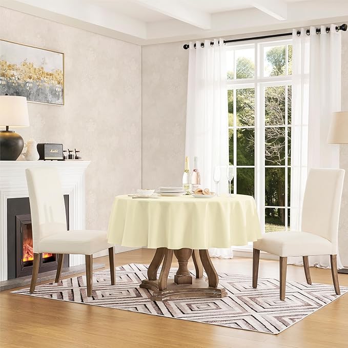 Tablecloth Linen Textured Waterproof & Stain Resistant Table Cloth Wrinkle Free Decorative Fabric Farmhouse Table Cover for Dining/Party/Buffet/Wedding, 60 x 60 Inch, Ivory