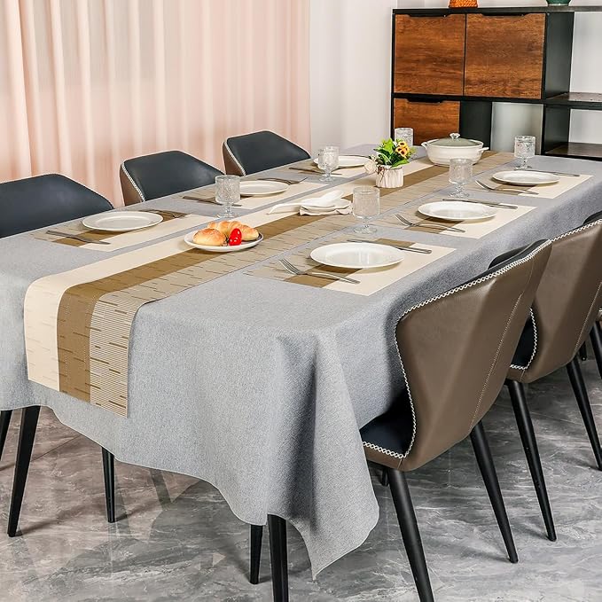 Placemats Set of 4, Vinyl Woven Place Mats Indoor Set of 4 Washable Wipeable PVC Table Mats Heat-Resistant Non Slip Placemat for Kitchen Dining Outdoor Table (Beige Light Brown, Set of 4)