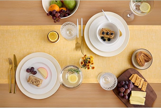 Solino Home Linen Table Runner 90 Inches Long - Athena, 100% Pure Linen Chambray Mustard Yellow Table Runner 14 x 90 Inch for Dining, Spring, Easter