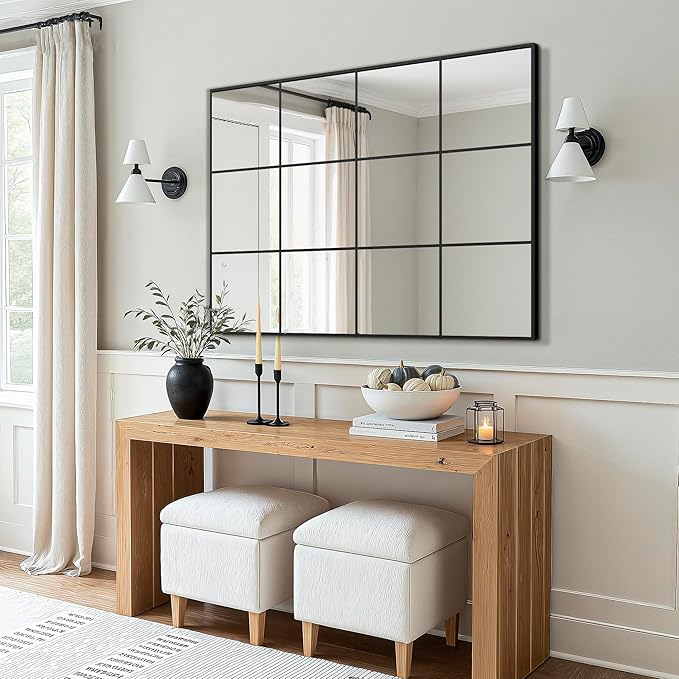 Window Pane Wall Mirror, 40"x30" Wall Mounted Window Mirror for Living Room, Bedroom, Entryway, Dining Room, Home Wall Decor
