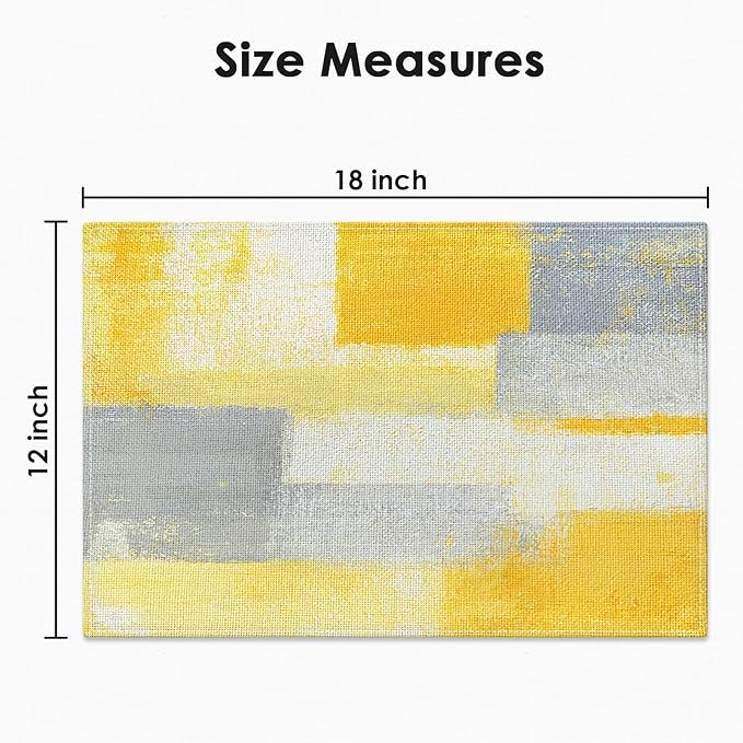Emvency Farmhouse Placemats Set of 4, 12x18 Inch Modern Grey White and Yellow Art Painting Table Mats for Outdoor Home Party Kitchen Dining Decoration