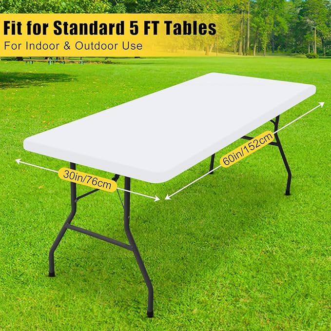 Smiry Rectangle Tablecloth, Elastic Fitted Flannel Backed Vinyl Tablecloths for 5ft Folding Tables, Waterproof Wipeable Table Covers for Indoor, Outdoor, Picnic and Camping (White, 30"x60")