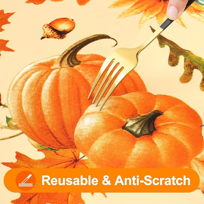 Smiry Fall Rectangle Table Cloth, Waterproof Vinyl Tablecloth with Flannel Backing, Wipeable Autumn Sunflower Plastic Tablecloths for Harvest and Thanksgiving Parties, (60"x102", Gold)