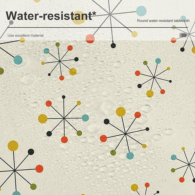 Medieval Round Tablecloth, Boho Mid Century Abstract Modern Retro Colors Pattern Tablecloth for Home Party Dining Room Kitchen Decor 60Inch(152cm)