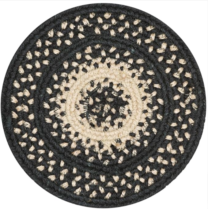 Manchester Jute Braided Kitchen Trivets for Hot Dishes, Country Primitive Decor, Set of 6, Black and Tan 8" Round Heat Resistant Mat - Rich Colors, Easy to Clean, Durable and Protects Furniture