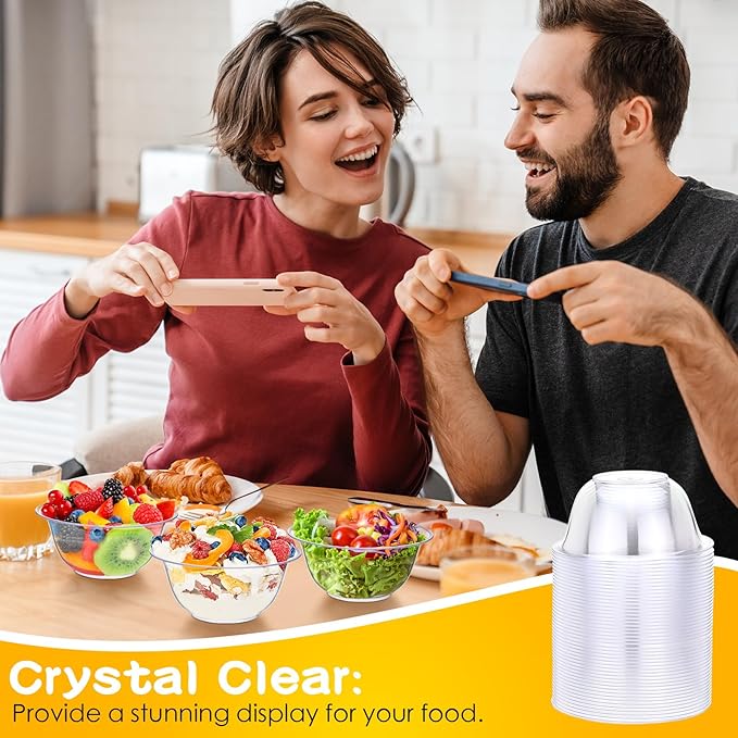 200 Packs 8.5 oz Clear Plastic Bowls Disposable Plastic Bowls for Parties Weddings Serving Container for Candy, Soup, Dessert, Salsa, Ice Cream, Popcorn, Chip