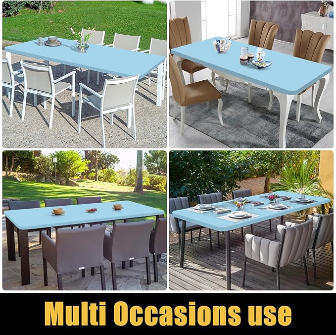 Smiry Rectangle Picnic Table Cloth, Waterproof Elastic Fitted Tablecloths for 4 Foot Tables, Washable Polyester Table Cover for Camping, Indoor and Outdoor (Light Blue, 24"x48")