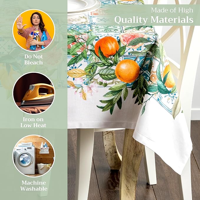 Maison d' Hermine Table Cloth Rectangle Table 100% Cotton 60 x 120 Inches Tablecloth Reusable Decorative for Dining Room Farmhouse Home Valentines Day Decorations Spring Summer - Agrume