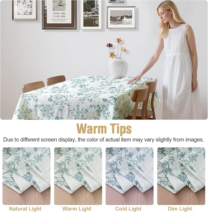 H.VERSAILTEX Linen Table Cloths Floral Printed Tablecloth Spill-Proof Waterproof Table Cover for Dining Buffet Feature Soft and Thick Fabric Wrinkle Free, 60 x 60 Inch, Retro Floral - Sage