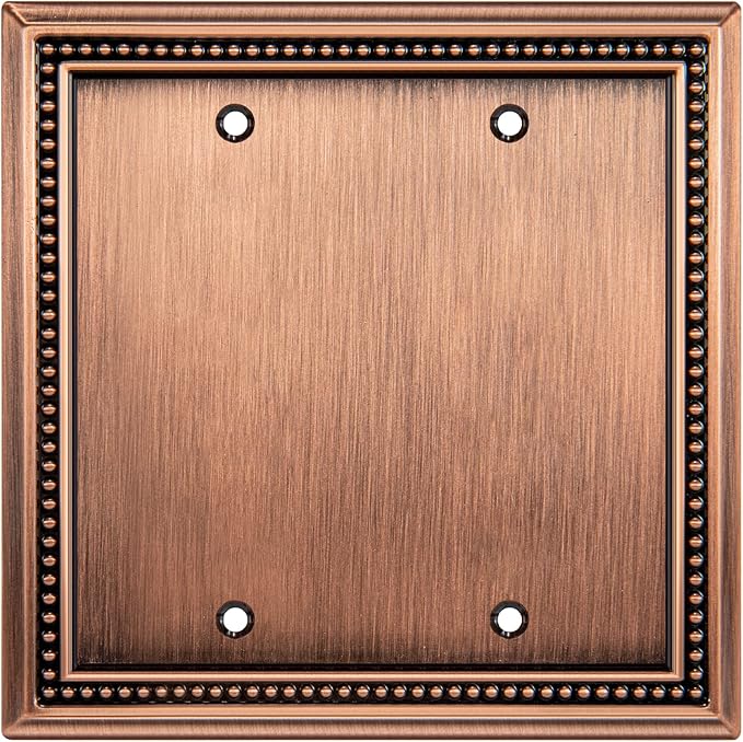 Henne Bery Sunken Pearls Heavy Duty Decorative Wall Plate Switch Plate Outlet Cover (Double Blank, Antique Copper)