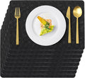 Vinyl Placemats Set of 6 Faux Leather 100% Waterproof Wipeable Washable Place Mats Heat Resistant Easy Clean Non-Slip Table Mats for Indoor Outdoor. (6,Black)