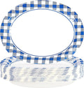 50Pcs Blue and White Gingham Oval Paper Plates 10" x 12" Large Blue Gingham Checkered Plaid Plates Disposable Heavy Duty Oktoberfest Plate for Oktoberfest Holiday Picnic BBQ Birthday Party Decorations
