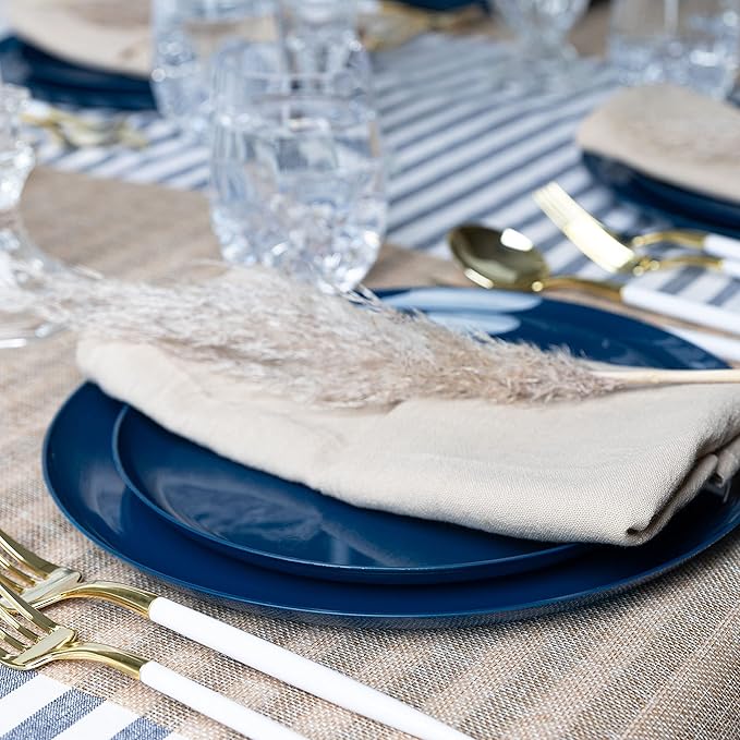 [30 Pack 6.3''] Dark Blue Plastic Party Plates Edge Collection Premium heavyweight Elegant Disposable Tableware Dishes