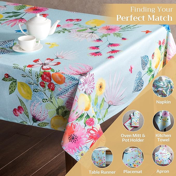 Maison d' Hermine Table Cloth Rectangle Table 100% Cotton 60 x 90 Inches Tablecloth Reusable Decorative for Dining Room Farmhouse Home Valentines Day Decorations Spring Summer - Jardin D'Ete - Mint