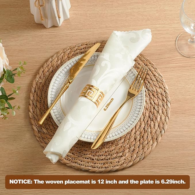 Round Woven Placemats 13 inch Set of 4 - Boho Rattan Placemats Natural Water Hyacinth Placemat, Farmhouse Weave Place Mats, Rustic Braided Wicker Table Mats for Dining Table,Home,Wedding