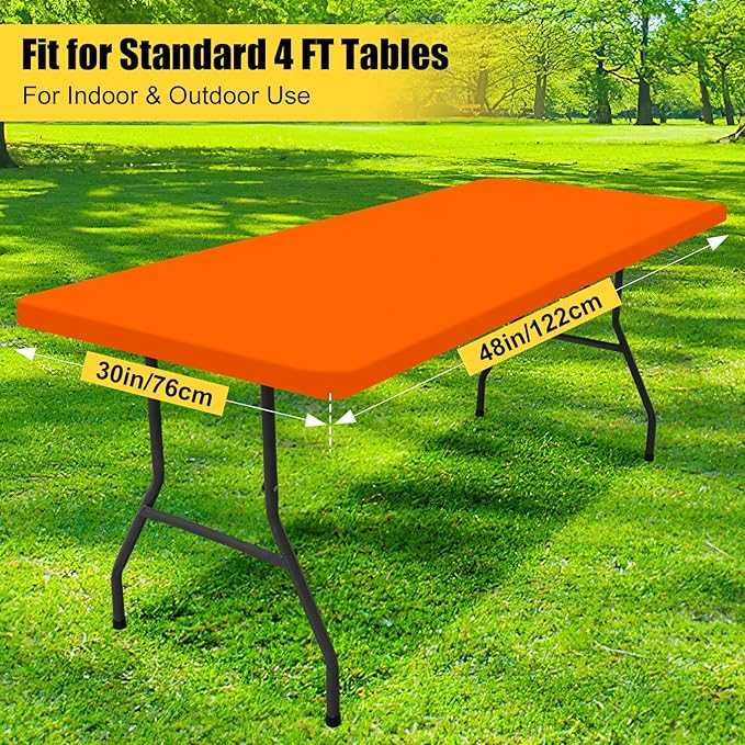 Smiry Rectangle Picnic Table Cloth, Waterproof Elastic Fitted Tablecloths for 4 Foot Tables, Washable Polyester Table Cover for Camping, Indoor and Outdoor (Orange, 30"x48")