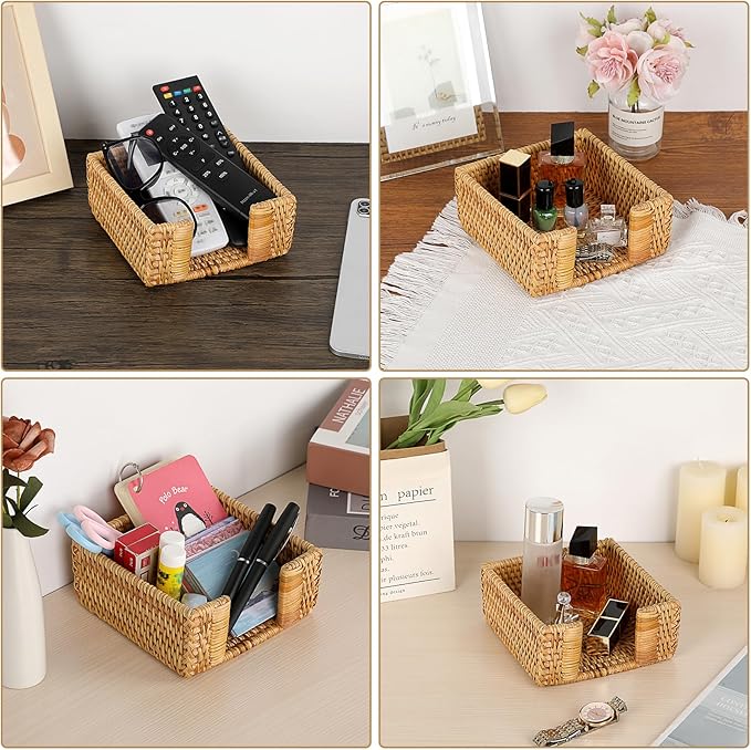 Sumnacon Napkin Holder,Square Rattan Napkin Holder Table Wicker Countertop,Cocktail Napkin Holders Rustic Napkin Holders for Kitchen Dining Table Counter Vintage Napkin Basket for Picnic Wedding Party