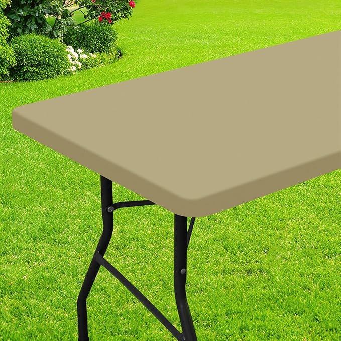 Smiry Rectangle Picnic Table Cloth, Waterproof Elastic Fitted Tablecloths for 4 Foot Tables, Washable Polyester Table Cover for Camping, Indoor and Outdoor (Taupe, 24"x48")