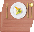 Vinyl Placemats Set of 4 Faux Leather 100% Waterproof Wipeable Washable Place Mats Heat Resistant Easy Clean Non-Slip Table Mats for Indoor Outdoor. (4, Coral)