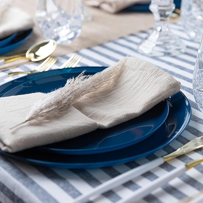 [30 Pack 6.3''] Dark Blue Plastic Party Plates Edge Collection Premium heavyweight Elegant Disposable Tableware Dishes