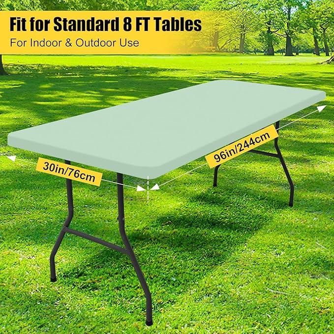 Smiry Rectangle Picnic Table Cloth, Waterproof Elastic Fitted Tablecloths for 8 Foot Tables, Washable Polyester Table Cover for Camping, Indoor and Outdoor (Green, 30"x96")
