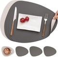 Myir JUN Placemats, Dual-Sided Placemats Waterproof Faux Leather Placemats Set of 4 Place Mats and Coasters Non-Slip Washable Table Mats for Dining Table (Gray Beige, Set of 4)