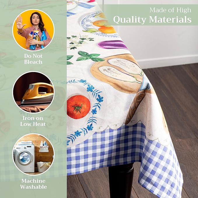 Maison d' Hermine Table Cloth Square Table 100% Cotton 60 x 60 Inches Tablecloth Reusable Decorative for Dining Room Farmhouse Home Valentines Day Decorations Spring Summer - Gourmand