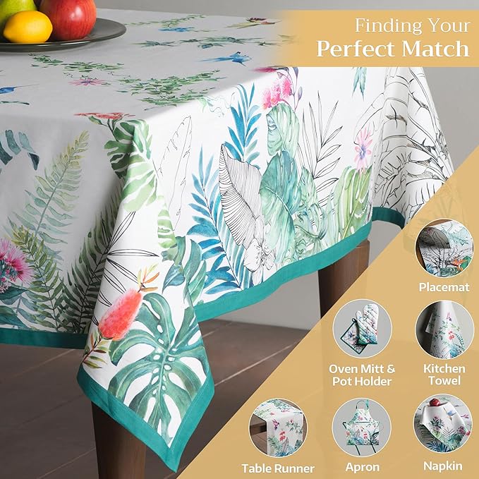 Maison d' Hermine Table Cloth Rectangle Table 100% Cotton 70 x 108 Inches Tablecloth Reusable Decorative for Dining Room Farmhouse Home Valentines Day Decorations Spring Summer - Tropiques