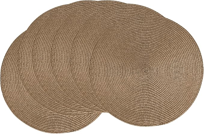 AHHFSMEI Round Braided Placemats 15 Inch Round Table Mats for Dining Tables Natural Woven Heat Resistant Place mats Set of 6 (Brown A)