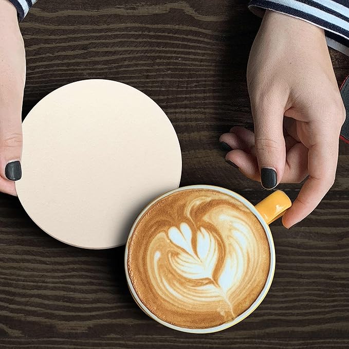 DISCOUNT PROMOS Ceramic Coasters Set of 10, Bulk Pack - 4 Inches with Cork Bottom Pad, Perfect for Hotel, Bar, Restaurant - Natural