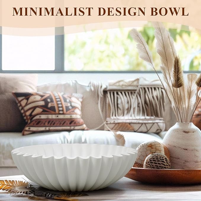 Large Decorative Bowl, Modern Handicraft Bowls for Home Decor, Decorative Fruit Bowl for Kitchen Counter, Ruffle Bowl Decor, Stylish Key Bowl for Entry Table, White