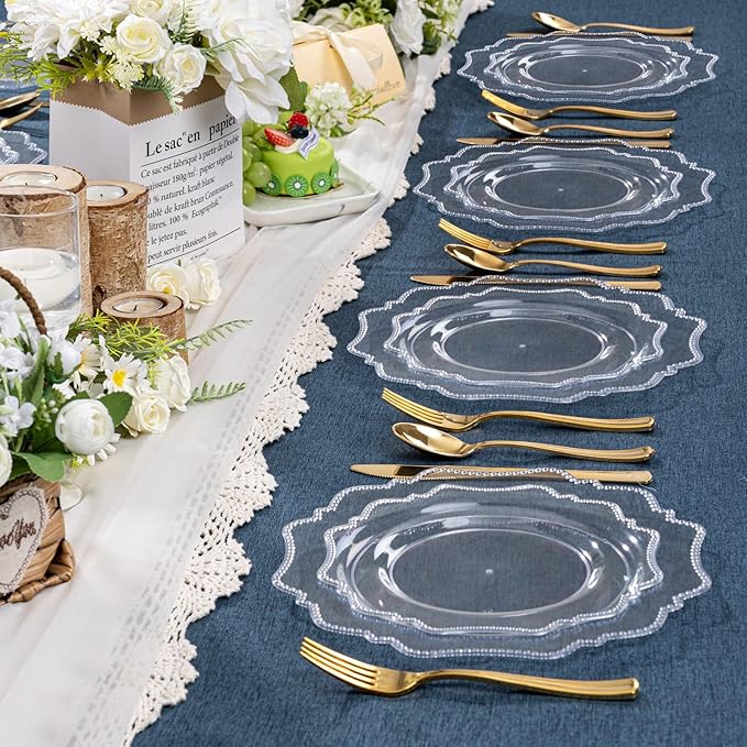 COLOSUS 60pcs 7.5 inch Clear Plastic Dessert Plates - Heavy Duty Plastic Appetizer Plates,Premium Disposable Salad Plate for Thanksgiving Wedding and Everyday Use