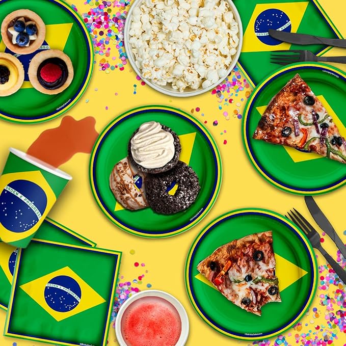 Brazil Flag Birthday Party Supplies Set Plates Napkins Cups Tableware Kit for 16